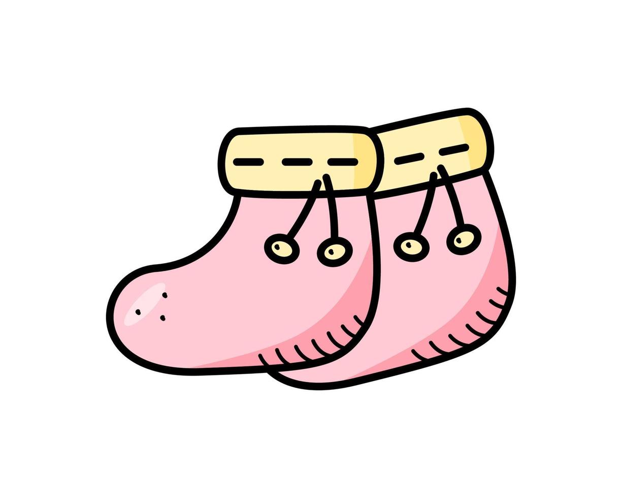 calcetines para un estilo de dibujo de dibujos animados de niños pequeños. ilustración vectorial de calcetines con lazos para un recién nacido. vector