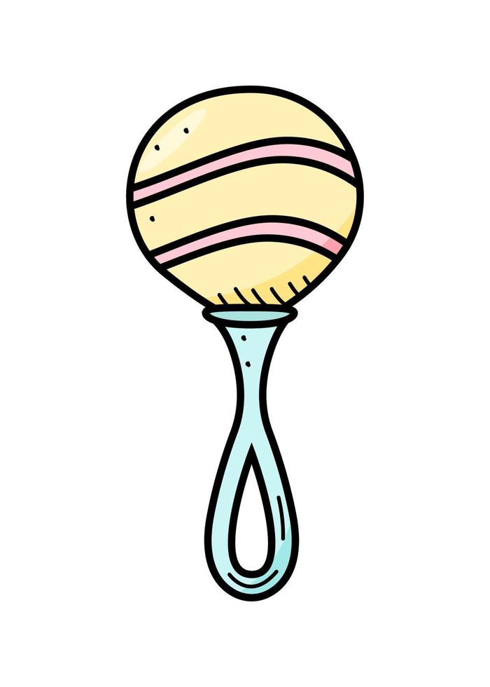 Baby rattle cartoon doodle style. Vector illustration of a newborn toy.