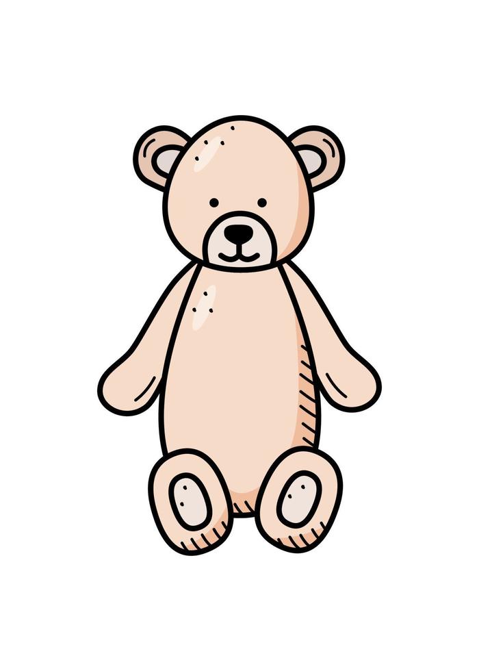 dibujos animados de peluche de oso de peluche. ilustración vectorial juguete de oso de peluche para niños. estilo garabato. vector