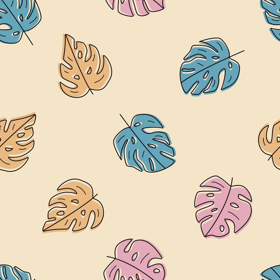 Seamless pattern of monstera leaves. Background wallpaper of a tropical plant in a flat style vector
