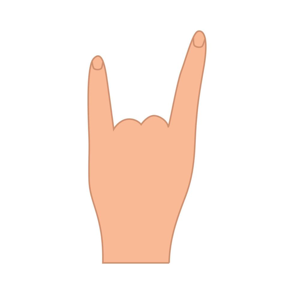 Rock, heavy metal hand gesture, vector illustration on white, two fingers up index and little finger.