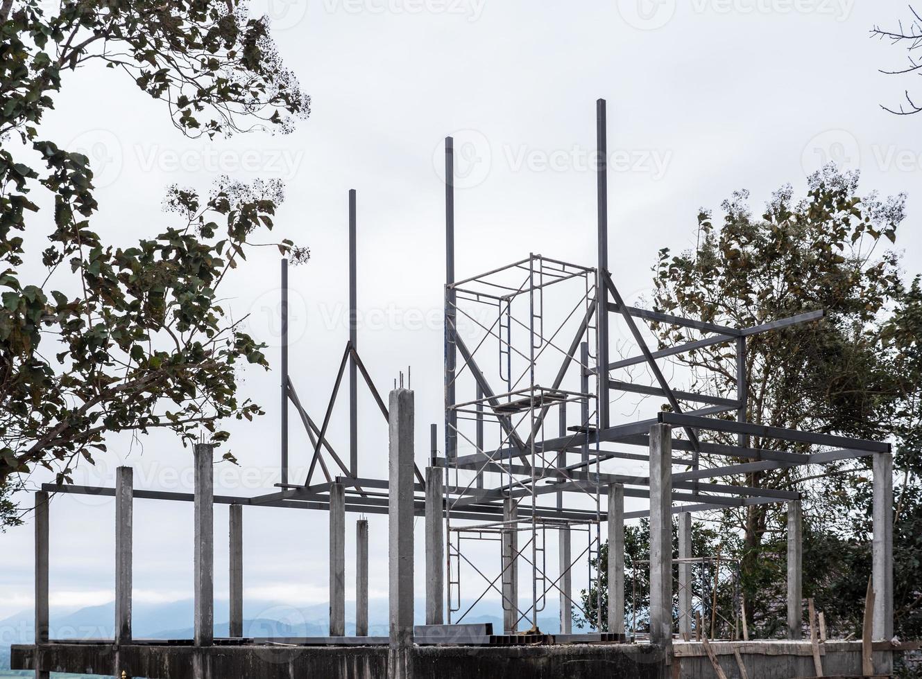 Pavilion is under construction in the country temple. photo