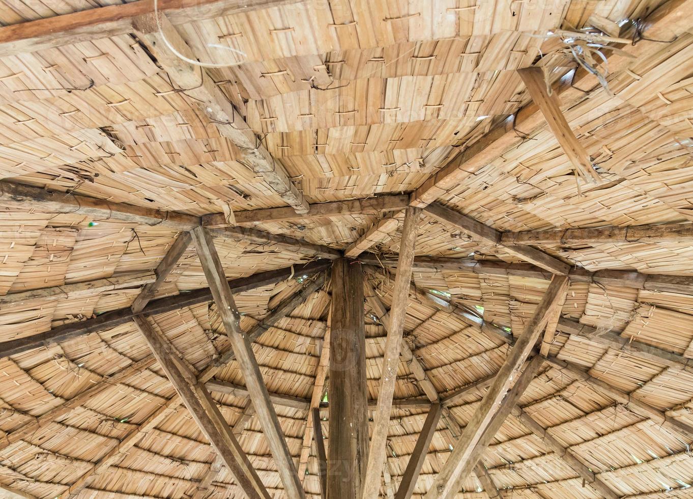 Inside of thatched roof hut photo