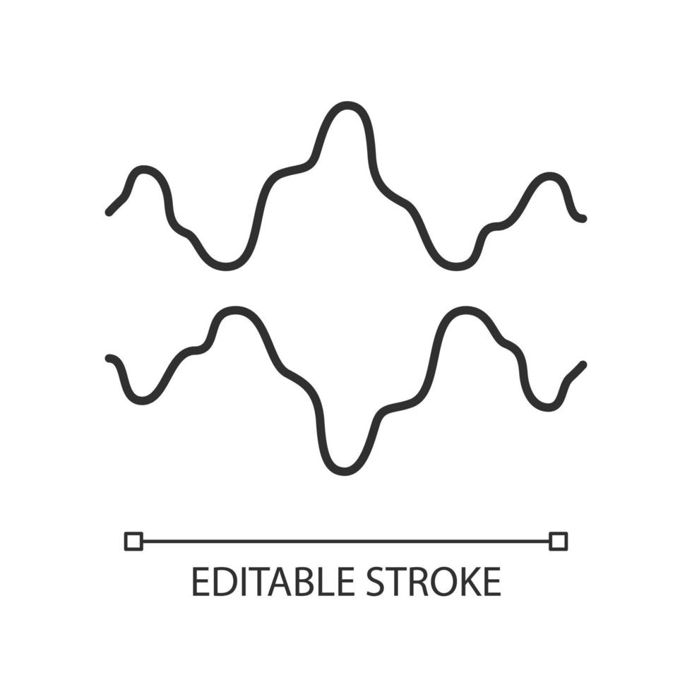 Abstract fluid waveforms linear icon. Thin line illustration. Music rhythm, digital soundwave, frequency curves. Asymmetrical lines. Contour symbol. Vector isolated outline drawing. Editable stroke