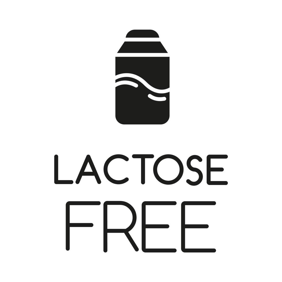 Lactose free glyph icon. Hypoallergenic milk. Organic alternative drink. Product free ingredient. Nutritious dietary, healthy eating. Silhouette symbol. Negative space. Vector isolated illustration