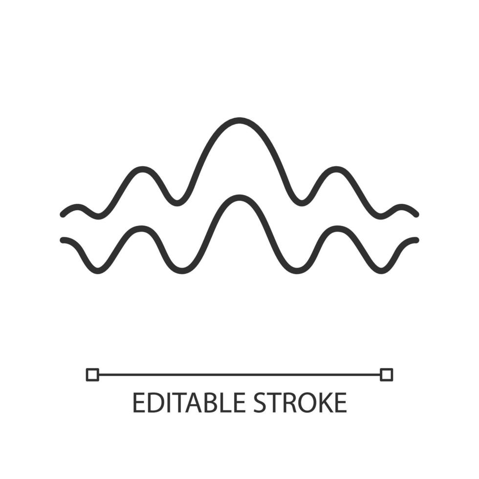 Fluid wave linear icon. Thin line illustration. Flowing wavy lines. Music rhythm, melody waveform. Equalizer, sound abstract curve. Contour symbol. Vector isolated outline drawing. Editable stroke