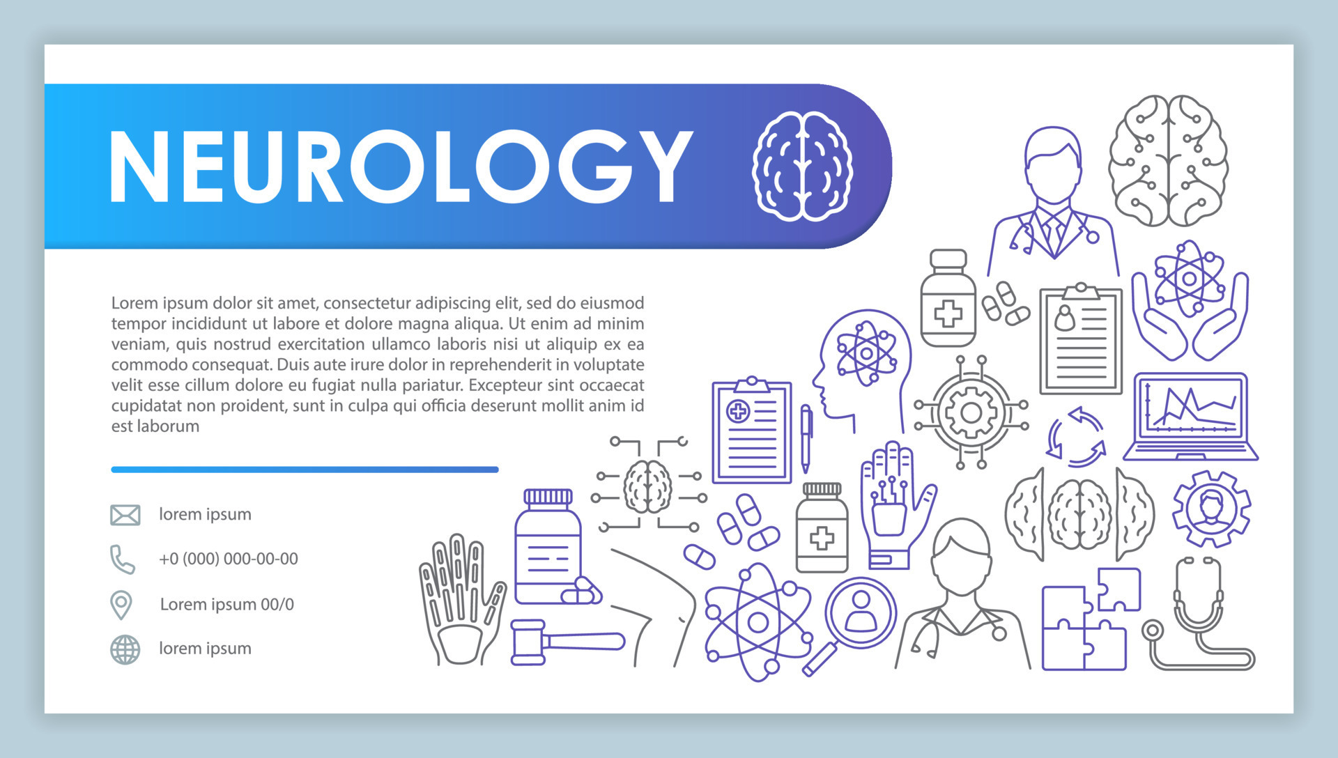 Neurology web banner, business card vector template. Medical company