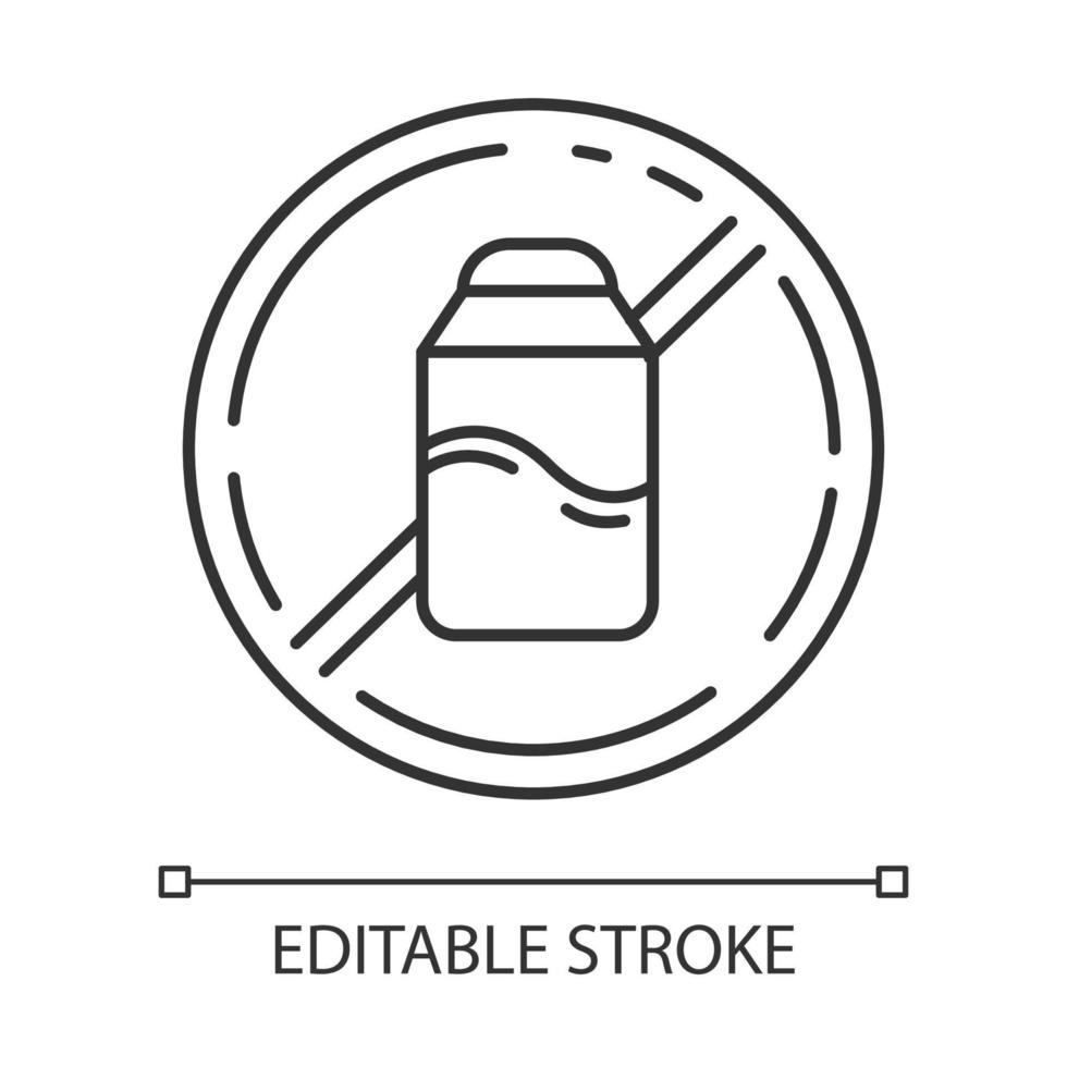 Lactose free linear icon. Hypoallergenic milk. Organic alternative drink. Product free ingredient. Thin line illustration. Contour symbol. Vector isolated outline drawing. Editable stroke