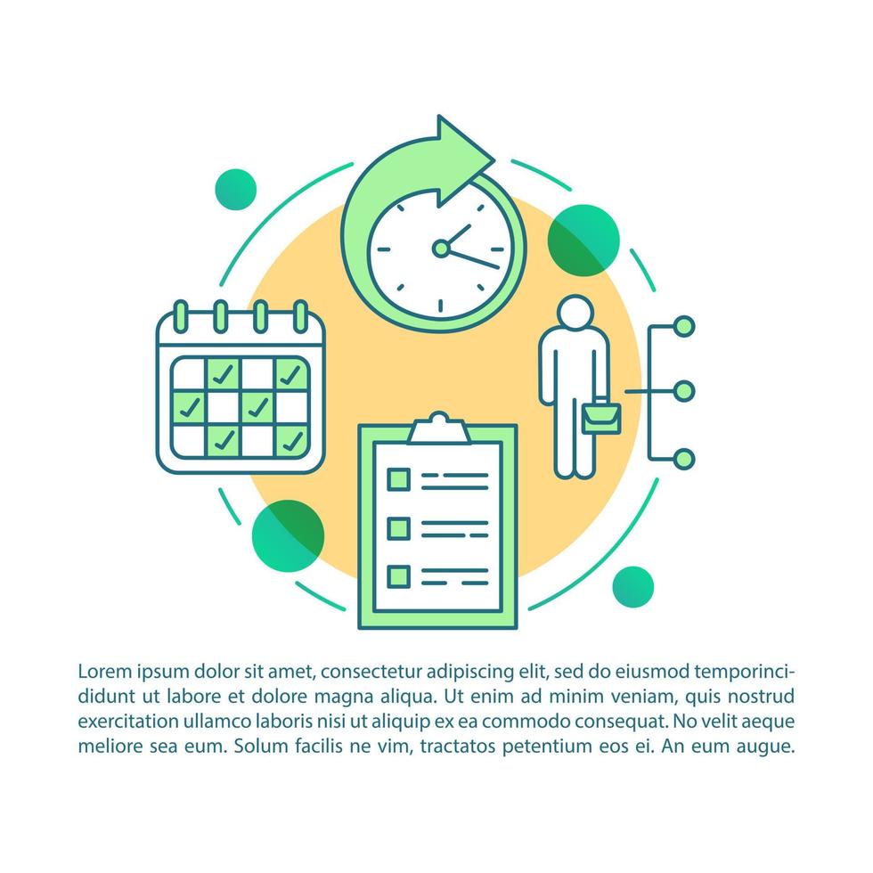 Employee work schedule and shifts article page vector template. Part-time employment. Brochure design element with linear icons and text boxes. Print design. Concept illustrations with text space