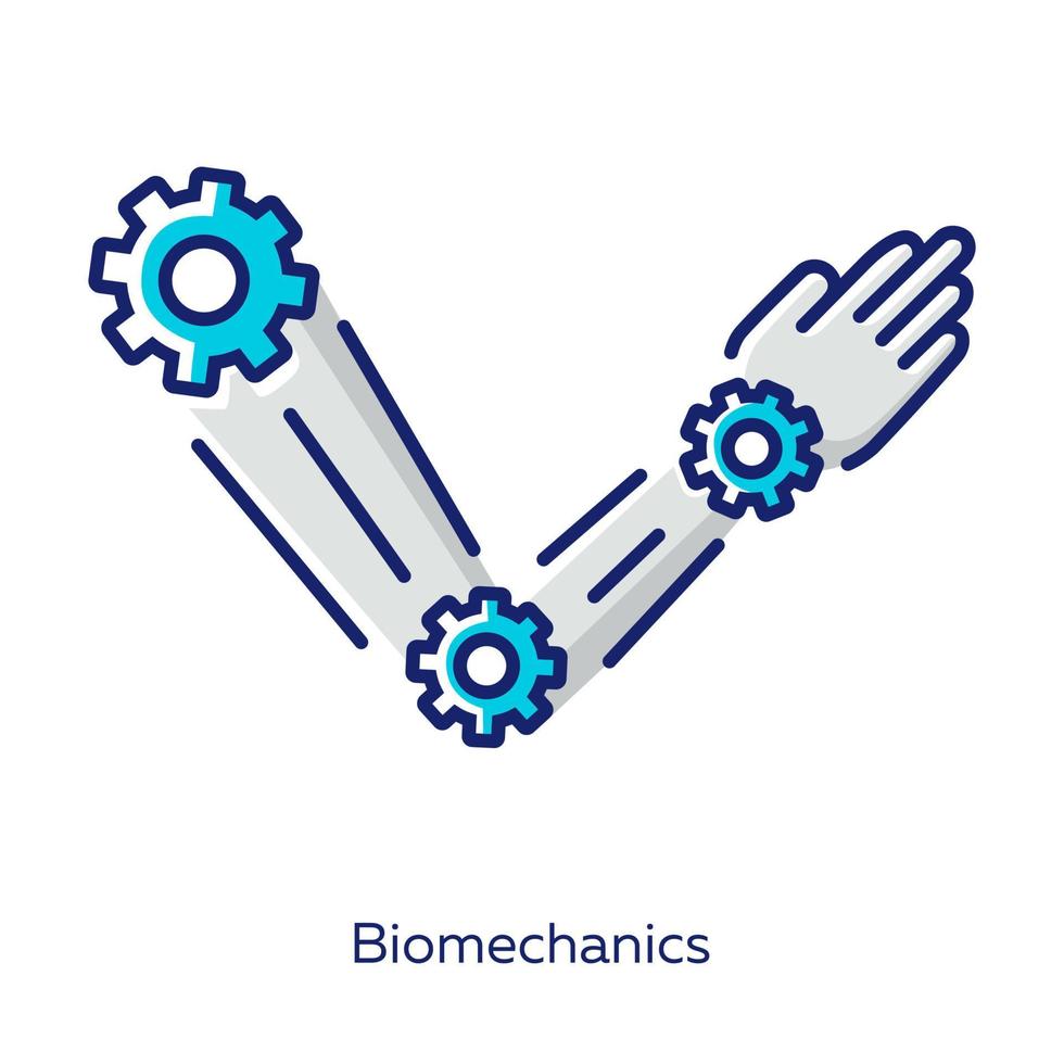 icono de color gris de biomecánica. estudiar y copiar movimientos corporales. brazo robótico. propiedades mecánicas de los sistemas biológicos. bioingeniería ilustración vectorial aislada vector