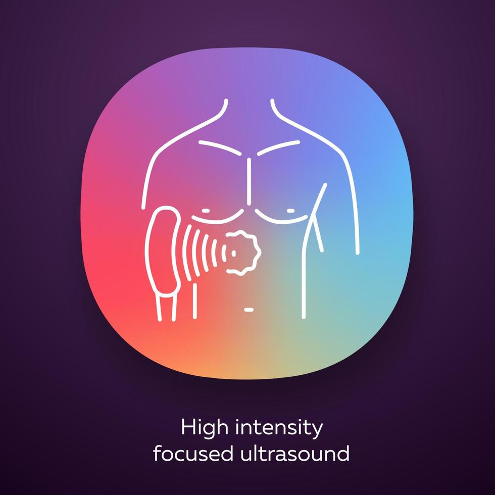 High intensity focused ultrasound app icon. HIFU. Non-invasive therapeutic technique. Treatment by ultrasonic waves. UI UX user interface. Web or mobile application. Vector isolated illustration