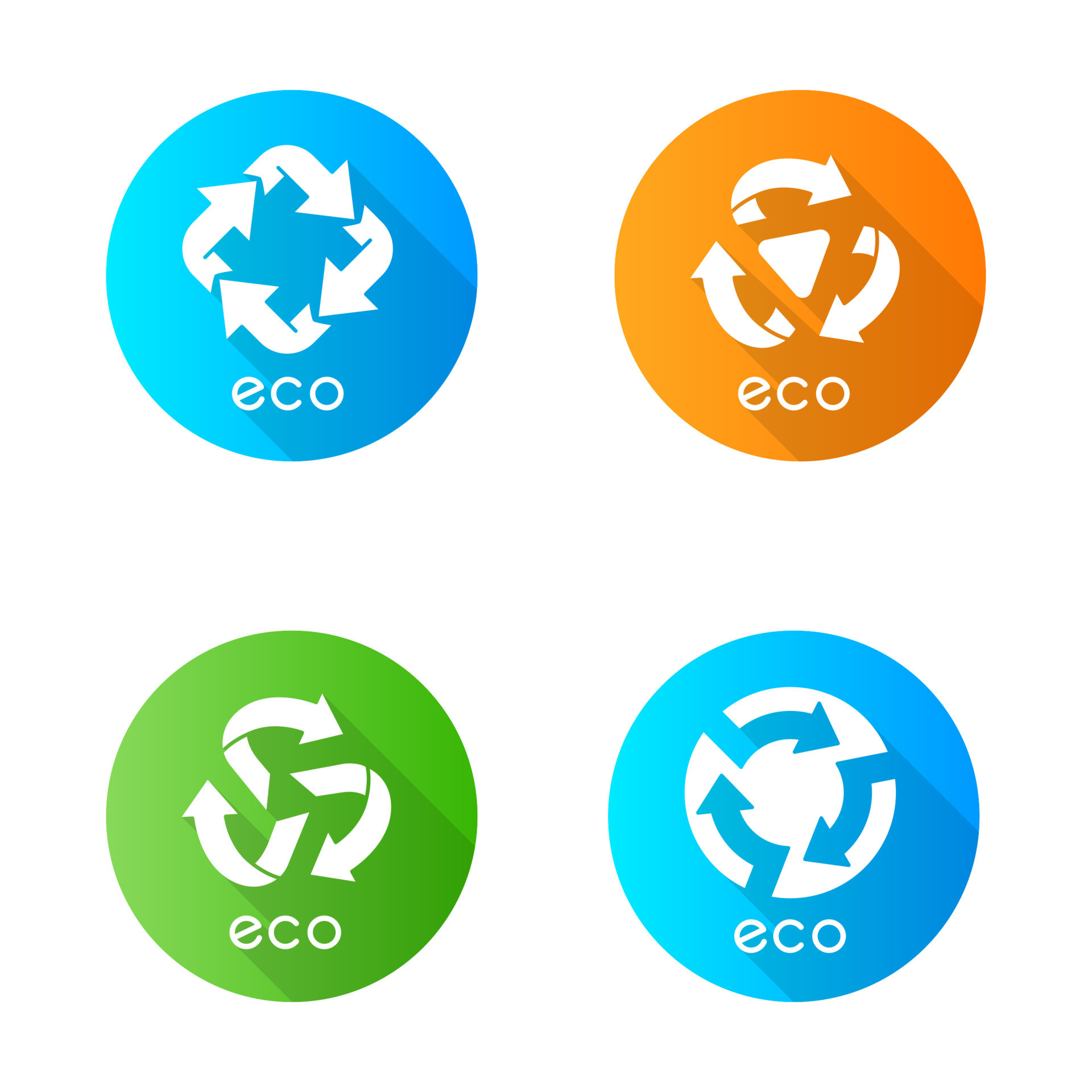 Eco labels blue flat design long shadow glyph icons set ...