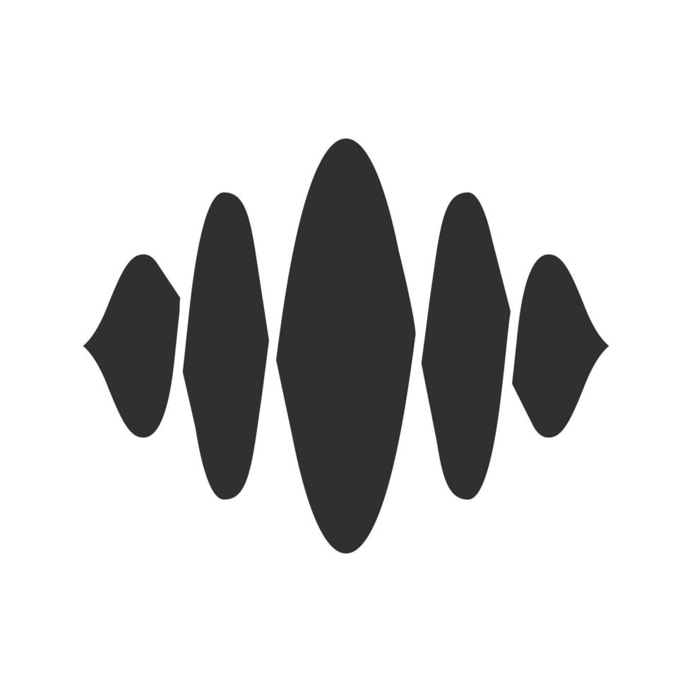 Abstract soundwave glyph icon. Silhouette symbol. Sound, audio wave curves. Voice recording, vibration, noise level. Music rhythm, volume waveform. Negative space. Vector isolated illustration
