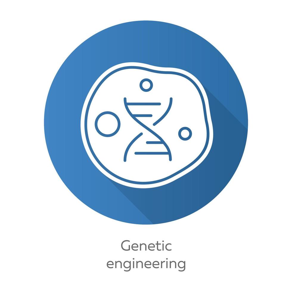 Genetic engineering blue flat design long shadow glyph icon. Genes manipulation using biotechnology. Living cell. Genome modification. Organism modify characteristics. Vector silhouette illustration