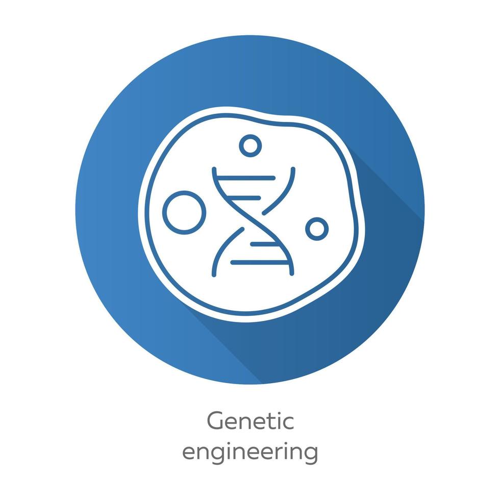 icono de glifo de sombra larga de diseño plano azul de ingeniería genética. Manipulación de genes mediante biotecnología. celula viva. modificación del genoma. organismo modifica características. ilustración de silueta vectorial vector