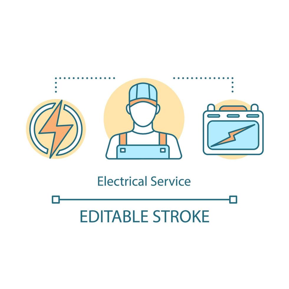 icono del concepto de servicio eléctrico. electricista profesional. especialista en instalación de enchufes. ilustración de línea delgada de idea de reparación de electrodomésticos. dibujo de contorno aislado vectorial. trazo editable vector