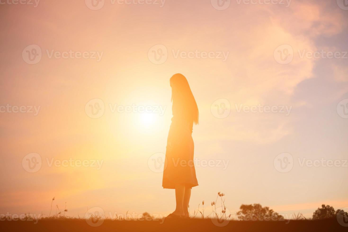 Sad and depressed woman alone photo