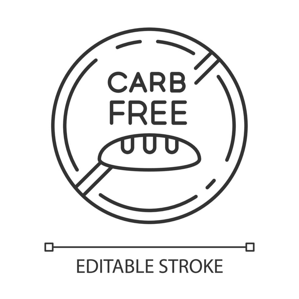 Carb free linear icon. Organic food without added sweetener. Product free ingredient. Nutritious dietary. Thin line illustration. Contour symbol. Vector isolated outline drawing. Editable stroke