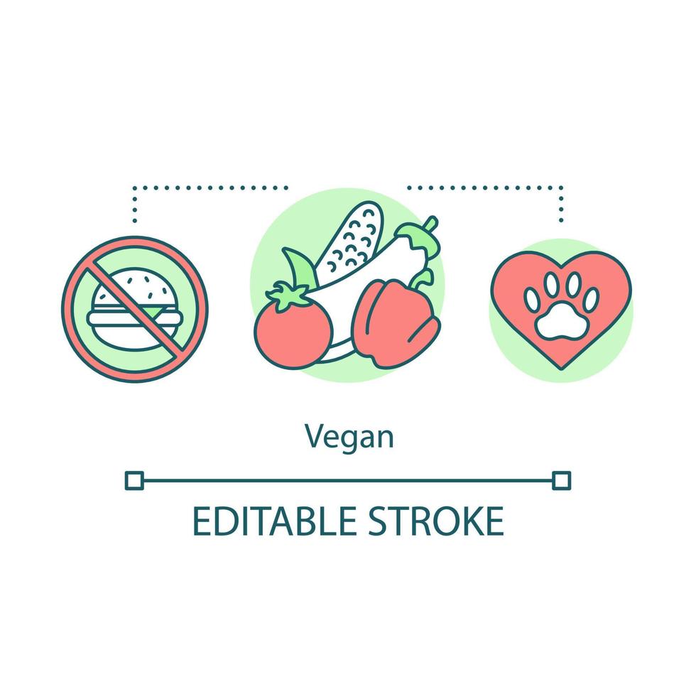 Vegan lifestyle, vegetarianism concept icon. Healthy nutrition idea thin line illustration. Fast food rejection, organic nutrition and animal welfare. Vector isolated outline drawing. Editable stroke