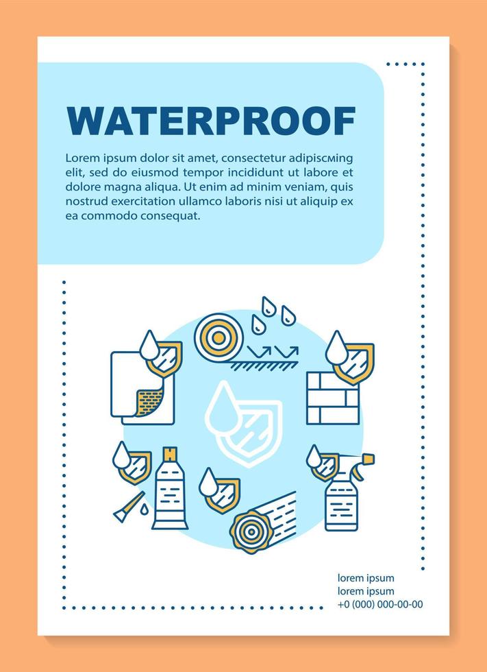Waterproof construction coating brochure template layout. Flyer, booklet, leaflet print design with linear illustrations. Vector page layouts for magazines, annual reports, advertising posters