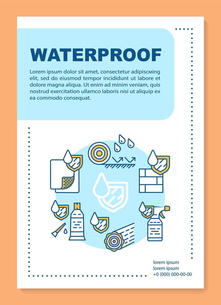 diseño de plantilla de folleto de revestimiento de construcción impermeable. folleto, folleto, diseño de impresión de folleto con ilustraciones lineales. diseños de páginas vectoriales para revistas, informes anuales, carteles publicitarios vector