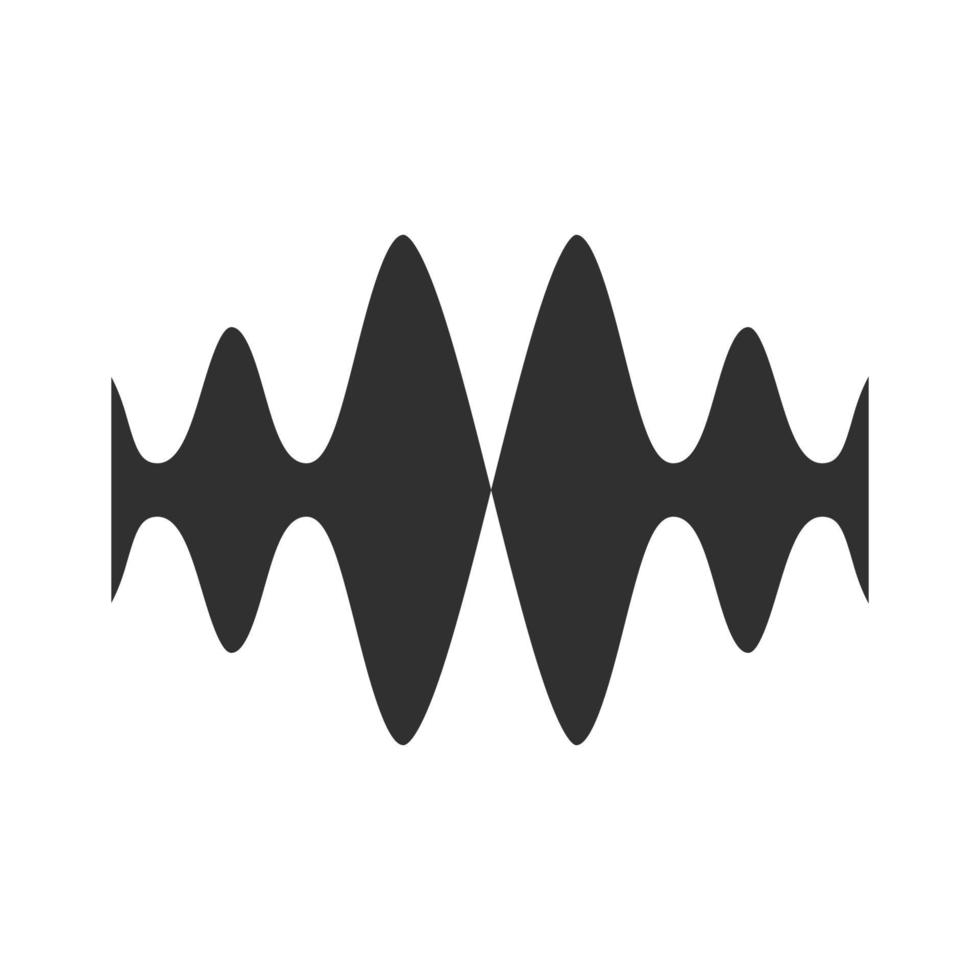 sonido, icono de glifo de onda de audio. símbolo de la silueta. vibración, amplitud del ruido. frecuencia del ritmo de la música. señal de radio, logotipo de grabación de voz. líneas onduladas de energía. espacio negativo. ilustración vectorial aislada vector
