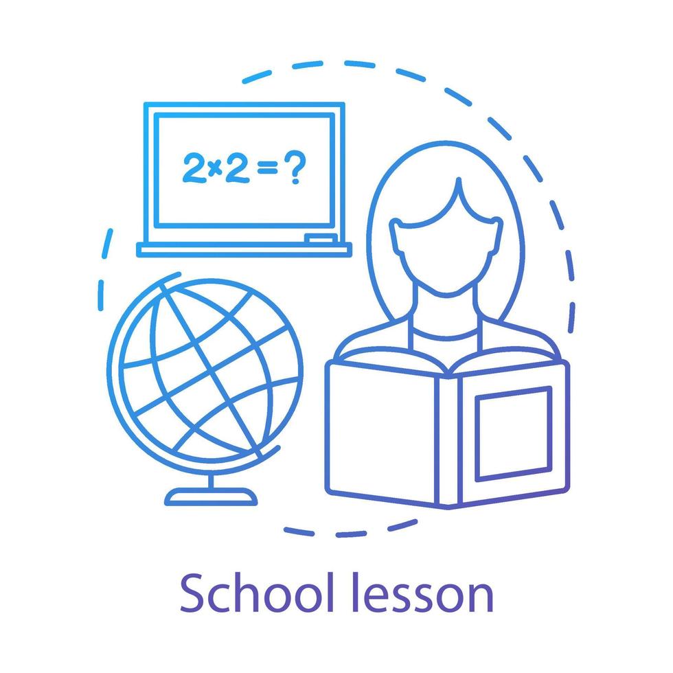 Math lesson, learning process concept icon. Knowledge gaining idea thin line illustration. Elementary school subject, education. Globe and female student with book vector isolated outline drawing