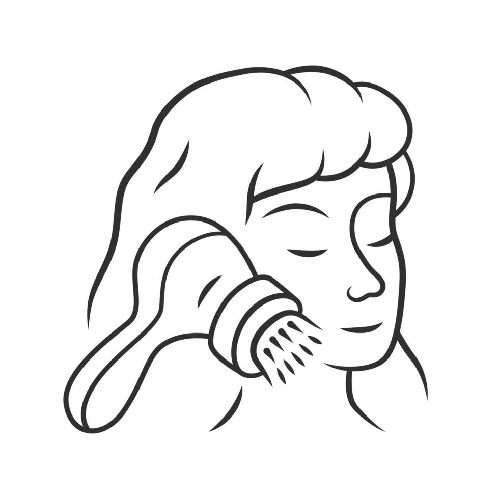 Face cleaning brush linear icon. Pore cleaner. Comedone and blackhead removing. Beauty device for home use. Thin line illustration. Contour symbol. Vector isolated outline drawing. Editable stroke