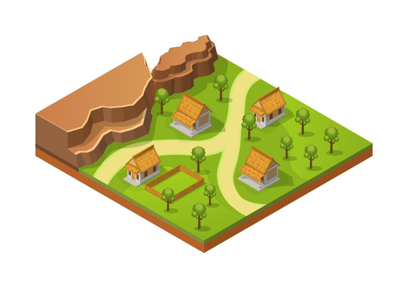 isometric village traditional houses vector