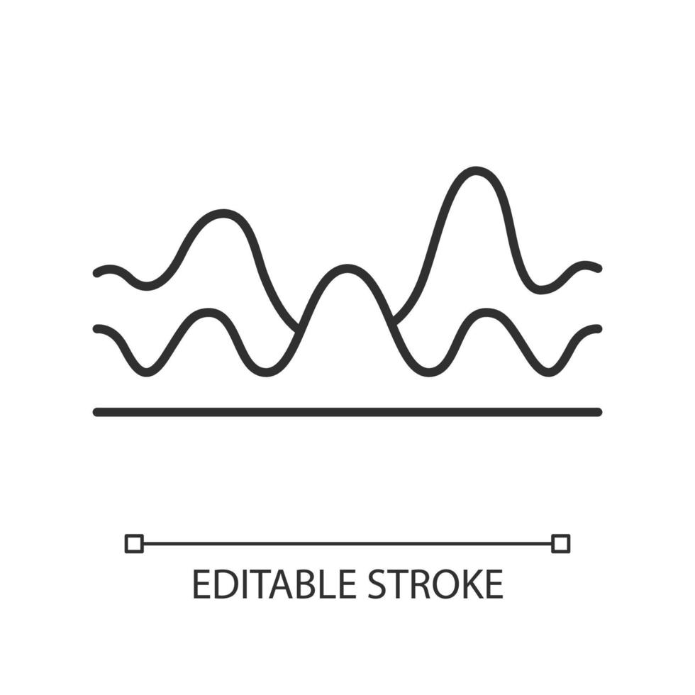 Overlapping waves linear icon. Thin line illustration. Sound wave with flowing effect. Digital soundwave, audio waveform, rhythm. Contour symbol. Vector isolated outline drawing. Editable stroke