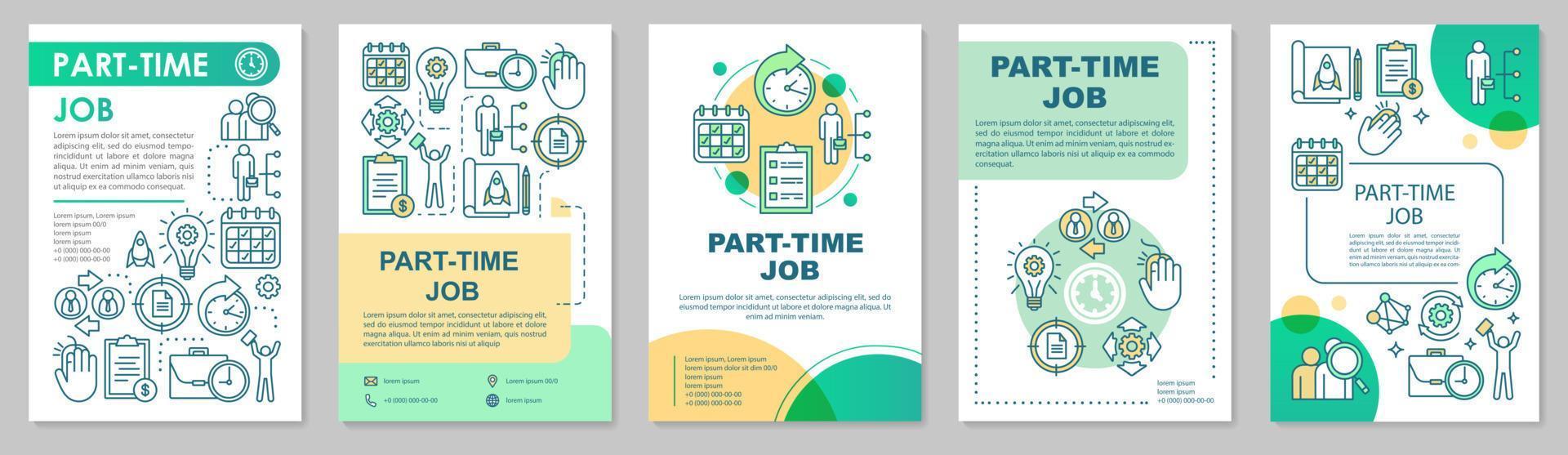 Part-time job brochure template layout. Short-term employment. Job recruitment. Flyer, booklet, leaflet print design with linear illustrations. Vector page layouts for magazines, advertising posters
