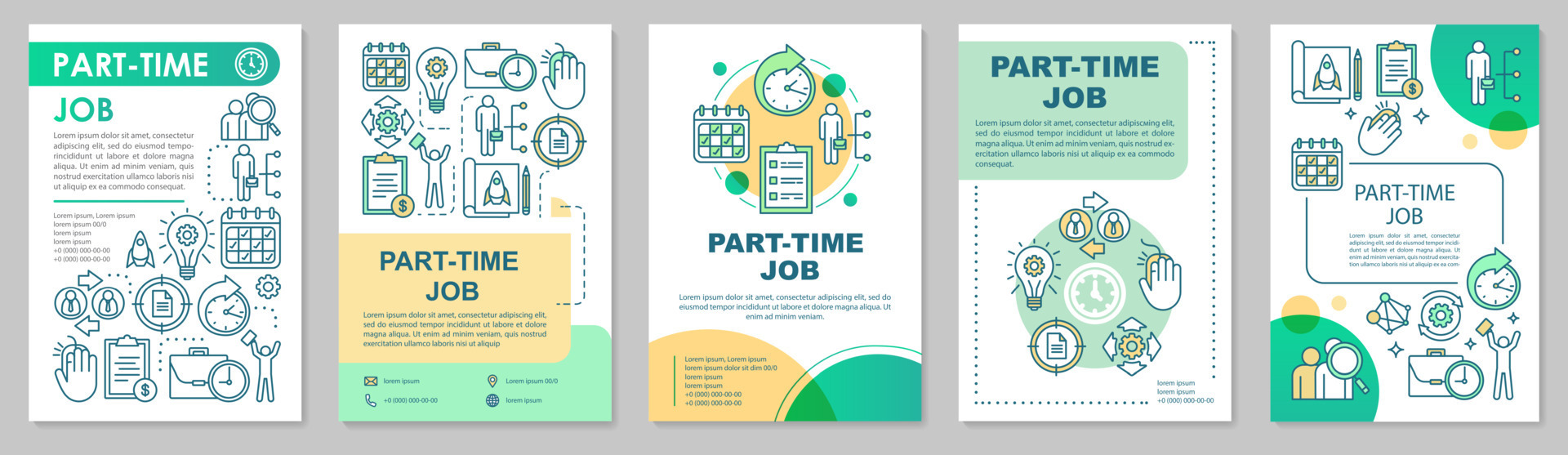 Parttime job brochure template layout. Shortterm employment. Job