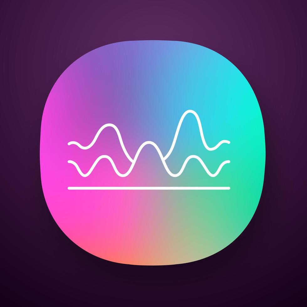 Overlapping waves app icon. Sound wave with flowing, fluid effect. Digital soundwave, audio waveform, audio rhythm. UI UX user interface. Web or mobile application. Vector isolated illustration