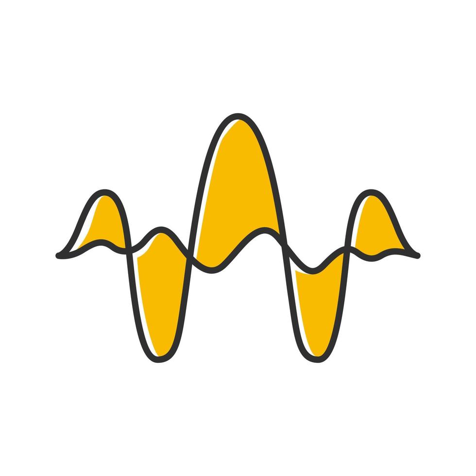 Overlapping curves, waves color icon. Vibration, noise amplitude level. Music, stereo frequency. Audio, digital soundwaves. DJ soundtrack playing. Yellow waveform. Isolated vector illustration