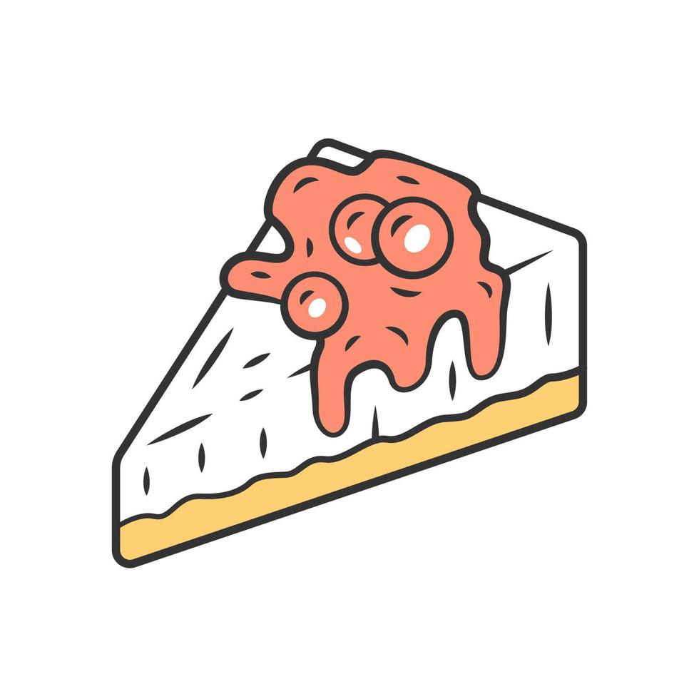 icono de color de tarta de queso. pastel con topping y bayas. panadería, menú de confitería. postre dulce y pastelería. rebanada de tarta de queso glaseada con frutas. ilustración vectorial aislada vector