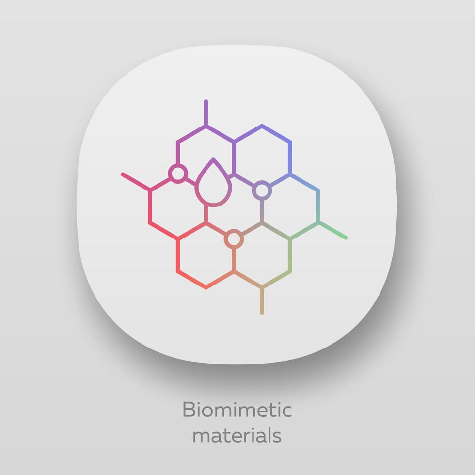 Biomimetic materials app icon. Biological materials structure. Honeycomb, water drop. Bioengineering. UI UX user interface. Web or mobile applications. Vector isolated illustrations