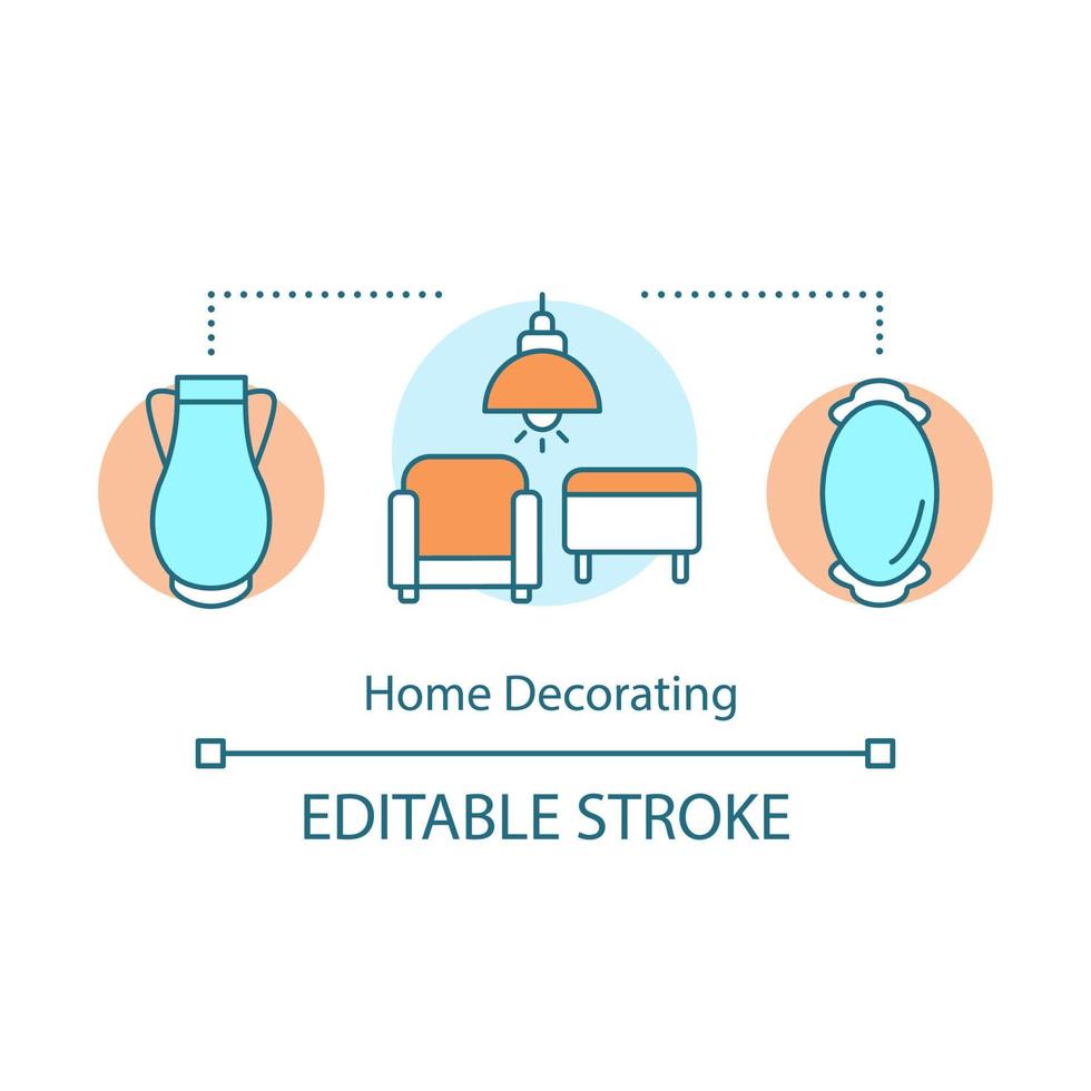 Home decorating concept icon. Dwelling beautify with ceramics and mirror. Interior renovation. Living room furnishing idea thin line illustration. Vector isolated outline drawing. Editable stroke