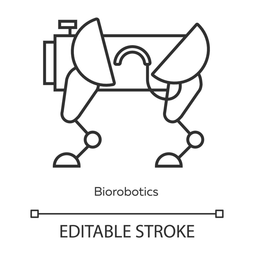 icono lineal de biorobótica. robot parecido a un perro. tecnología de innovación robótica. copiar los movimientos del cuerpo. bioingeniería ilustración de línea delgada. símbolo de contorno dibujo de contorno aislado vectorial. trazo editable vector