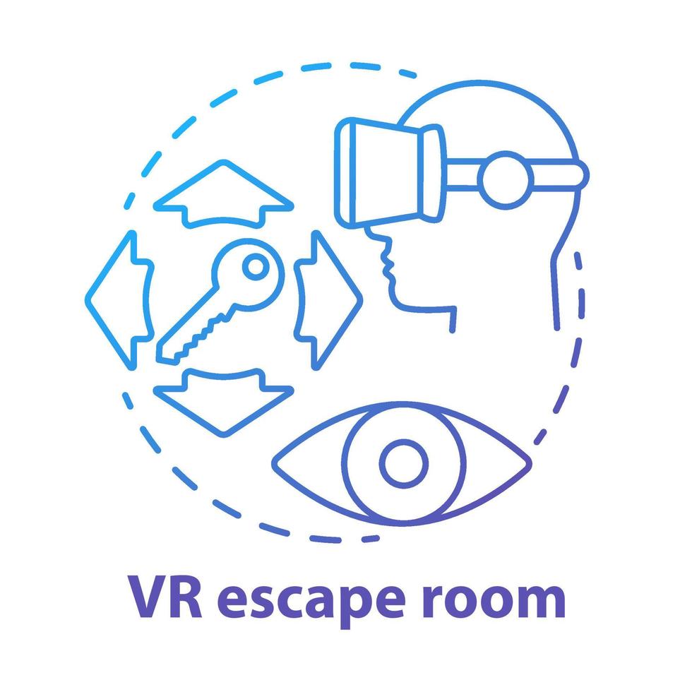 Vr escape room blue concept icon. Modern virtual reality quest idea thin line illustration. Digital mystery game simulation. Innovative entertainment. Vector isolated outline drawing