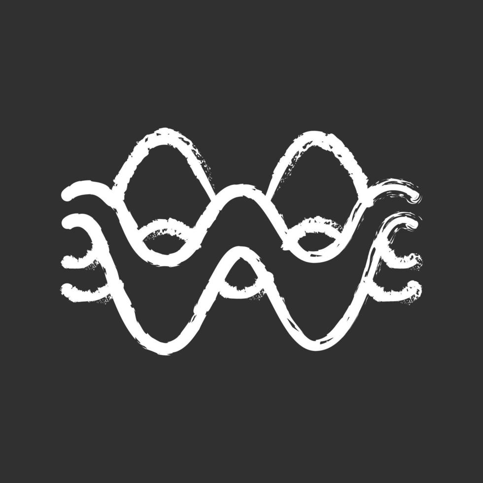 icono de tiza de ondas superpuestas. energía abstracta, forma de onda de flujo de sinergia. fluido, ondas orgánicas, ondas sonoras. amplitud de vibración, curvas de nivel. lineas onduladas ilustración de pizarra de vector aislado