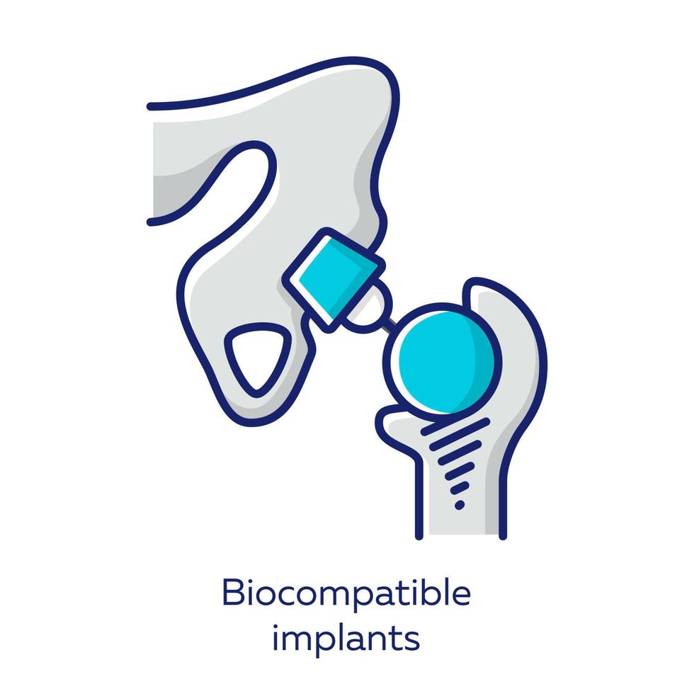 implantes biocompatibles icono de color gris. compatible con material tisular vivo. articulación artificial. dispositivo protésico médico. reemplazar la estructura biológica. bioingeniería ilustración vectorial aislada vector