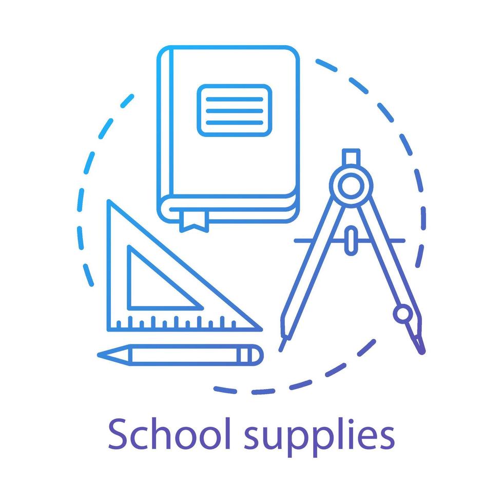 Student tools, school supplies concept icon. Stationery items store advertising idea thin line illustration. Book, dividers and ruler with pencil vector isolated outline drawing. Draftsmanship lesson