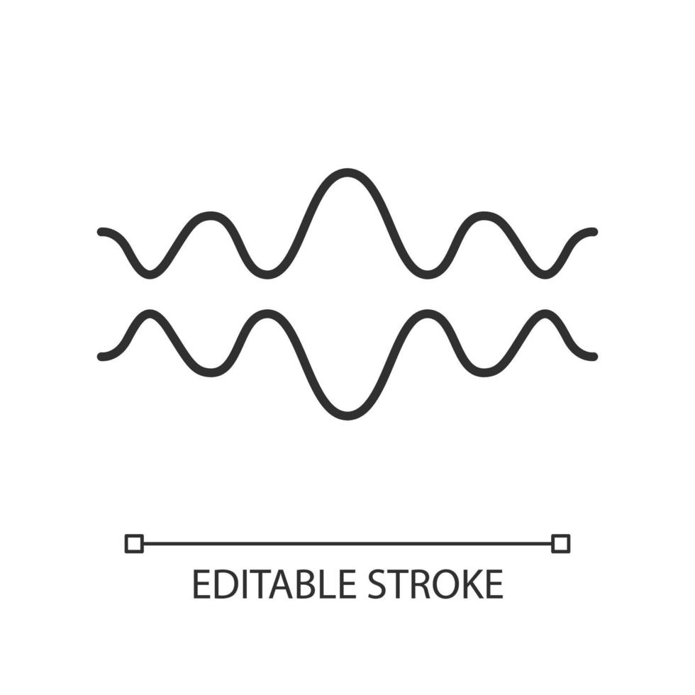 Fluid wave linear icon. Thin line illustration. Flowing lines. Music rhythm, soundwave. Equalizer, sound volume level abstract curve. Contour symbol. Vector isolated outline drawing. Editable stroke