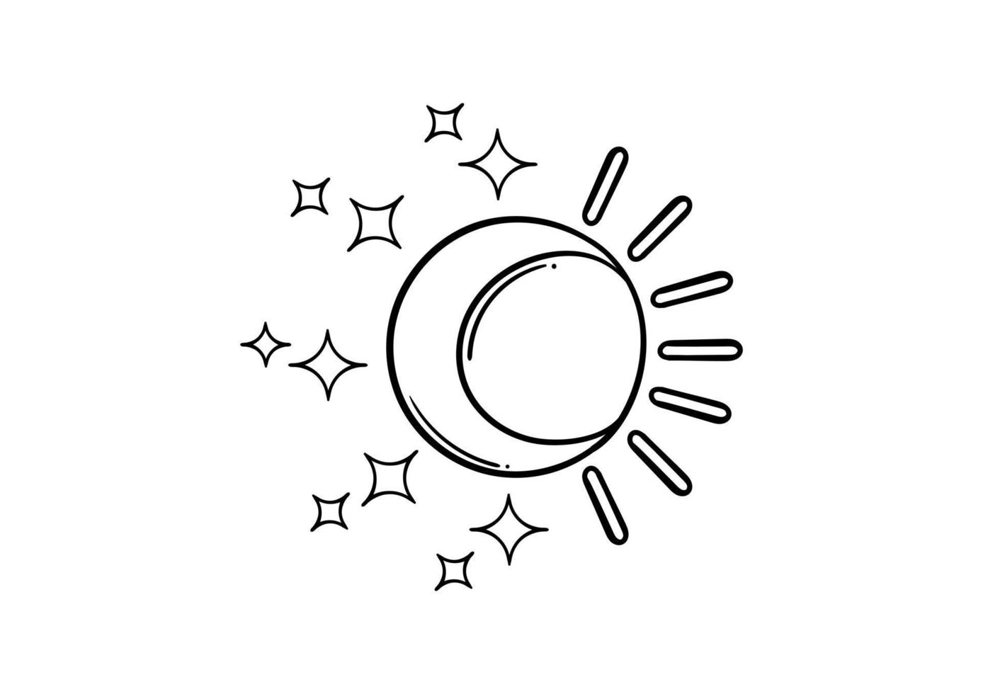 hand draw illustration of crescent moon and sun vector