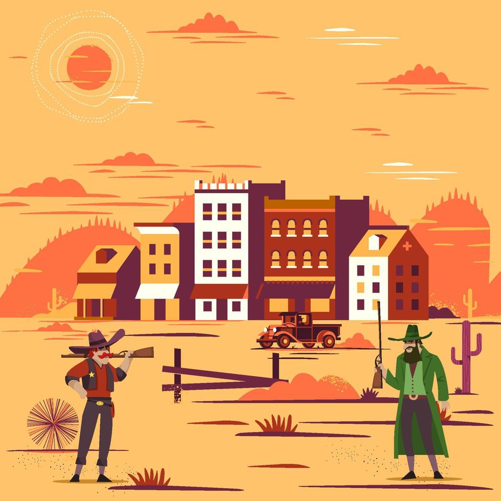 Two Cowboys Ready To Fight In Town Concept vector