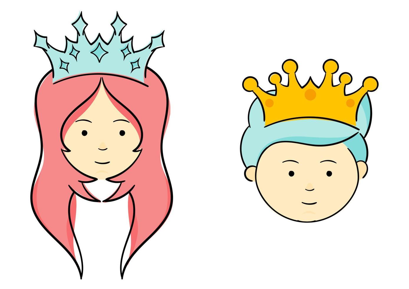 hand drawn color version illustration of a princess and prince vector
