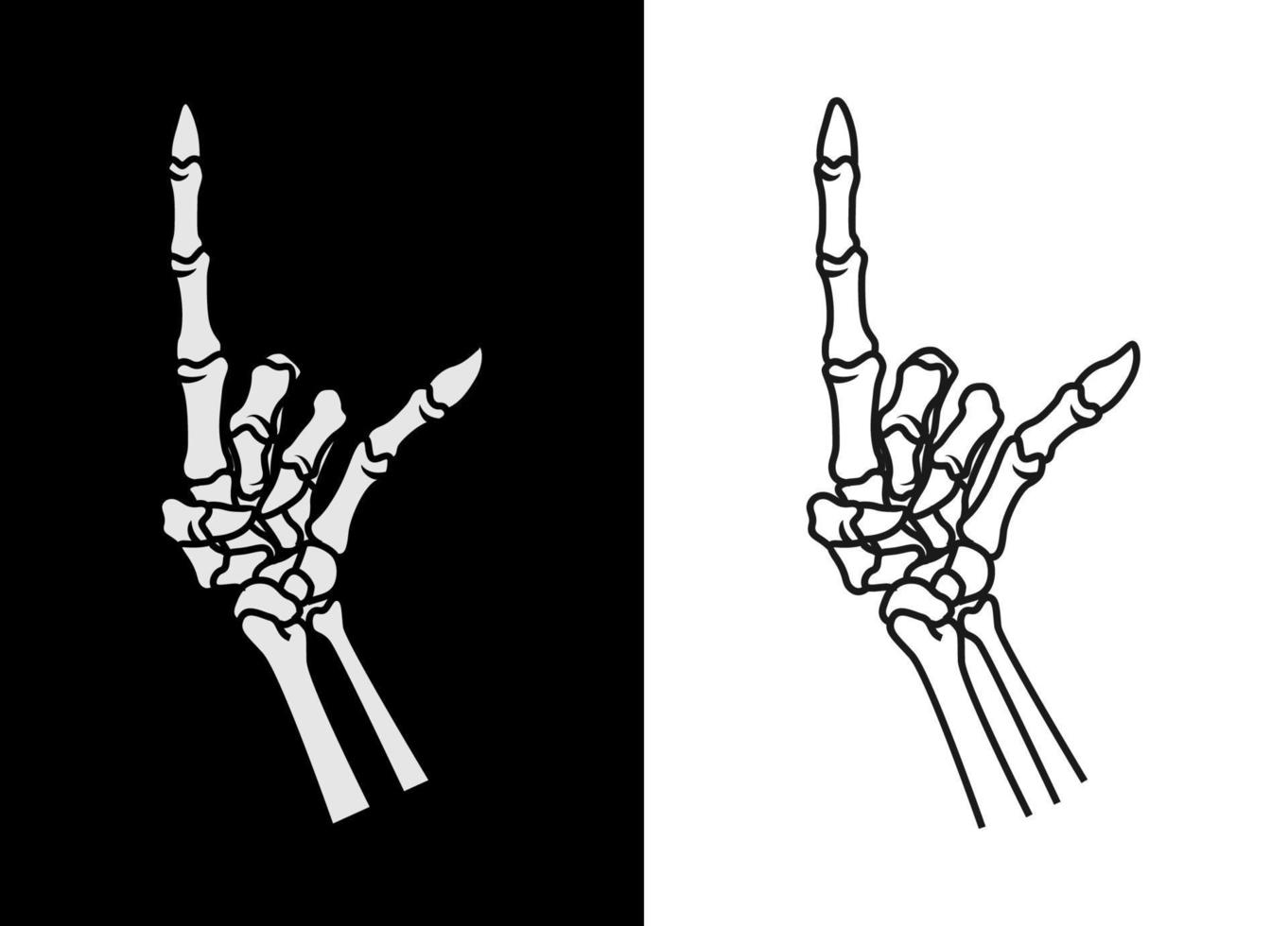 mano en blanco y negro de la ilustración de vector de arte de línea de cráneo humano. elemento de rock para diseño de ropa, afiche, mercadería, banda. pasos vectoriales 10