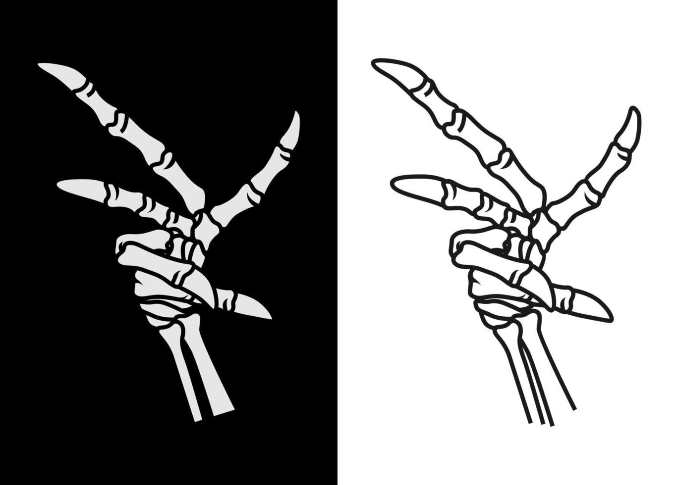 Black and white hand of human skull line art vector illustration. Rock element for apparel design, poster, merchandise, band. Vector eps 10