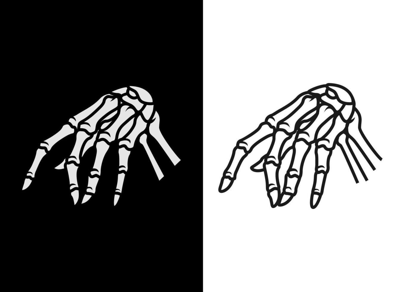 Black and white hand of human skull line art vector illustration. Rock element for apparel design, poster, merchandise, band. Vector eps 10