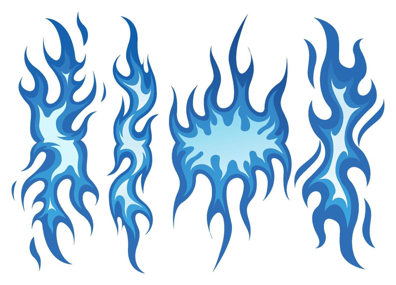 Set of blue flames vector illustration element, background, frame, effects, layout. Vector eps 10. Cartoon of flames.